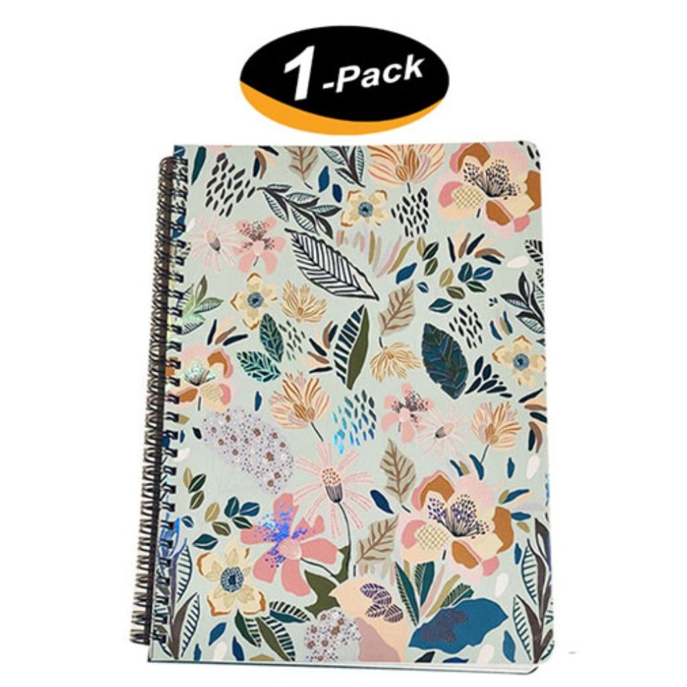 (1 Pack) Molly & Rex Spiral Notebook, Floral Pattern, College Ruled with Folder
